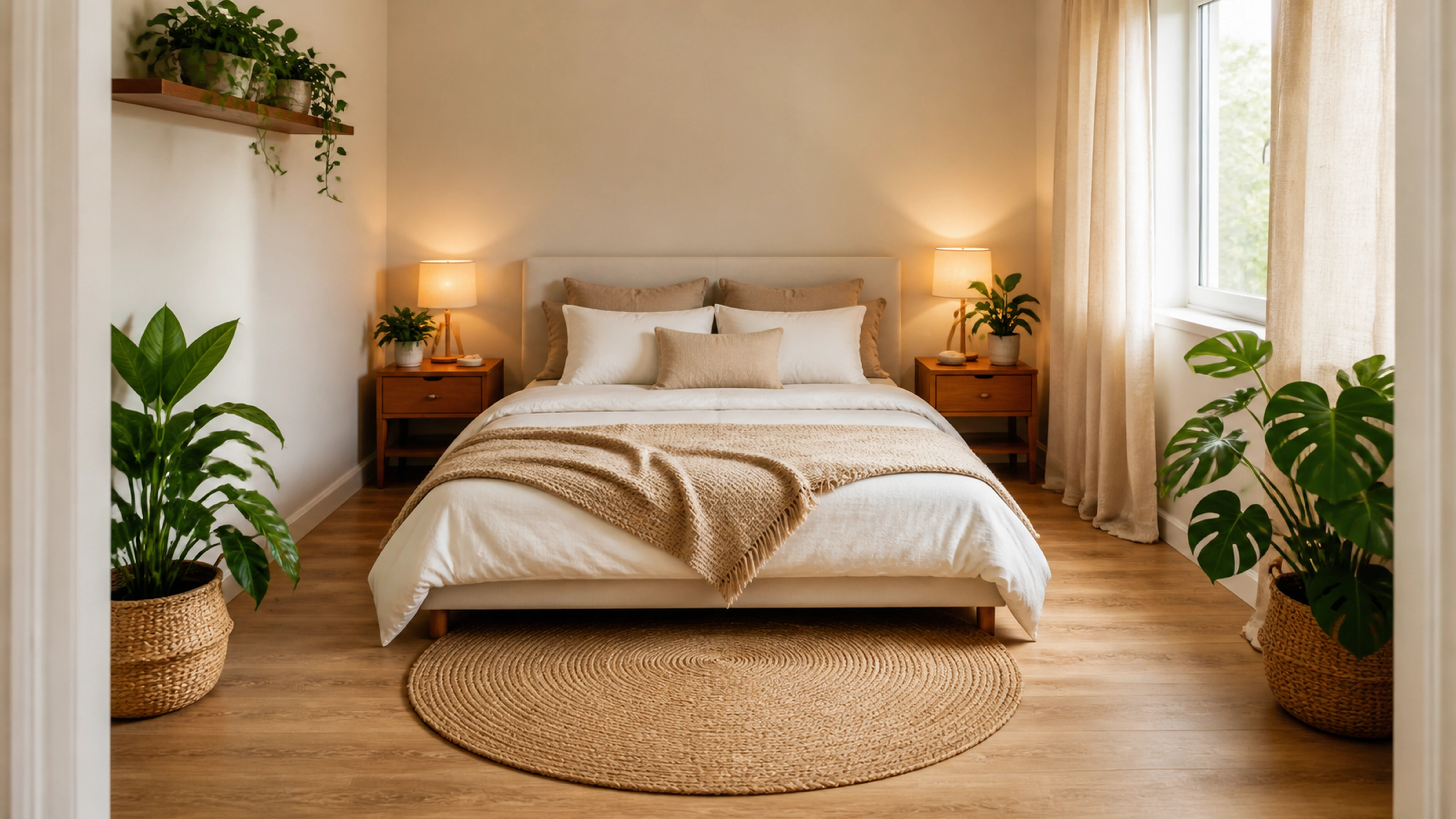 Illustration éditoriale pour l’article « Aménagement chambre carrée : astuces pour un espace cosy »