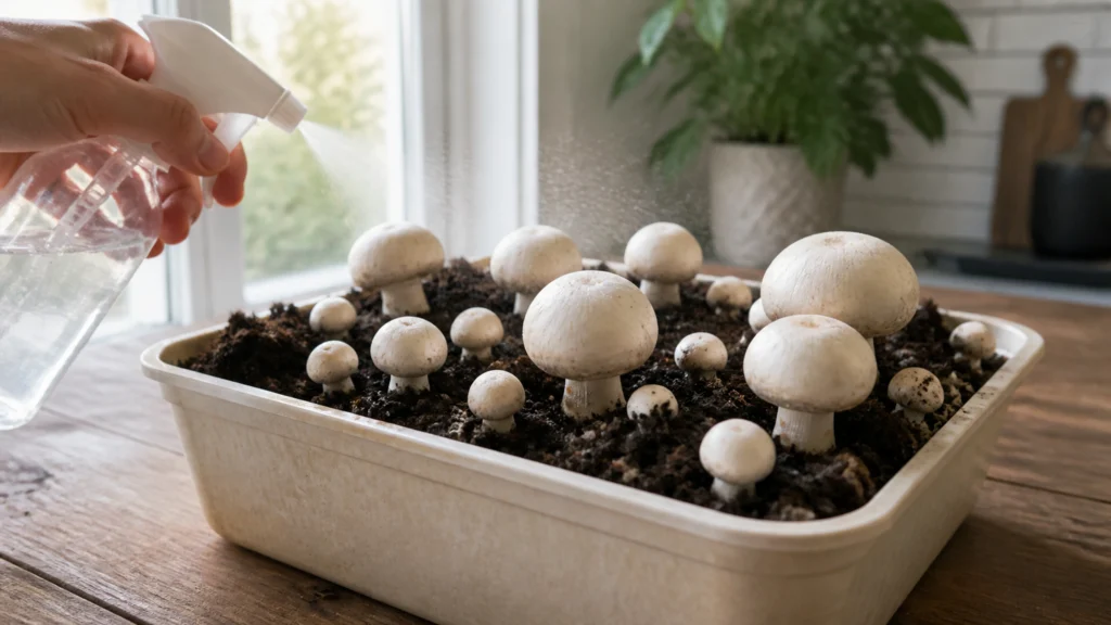 Illustration éditoriale pour l’article « Réussir à faire pousser vos champignons de Paris chez vous »