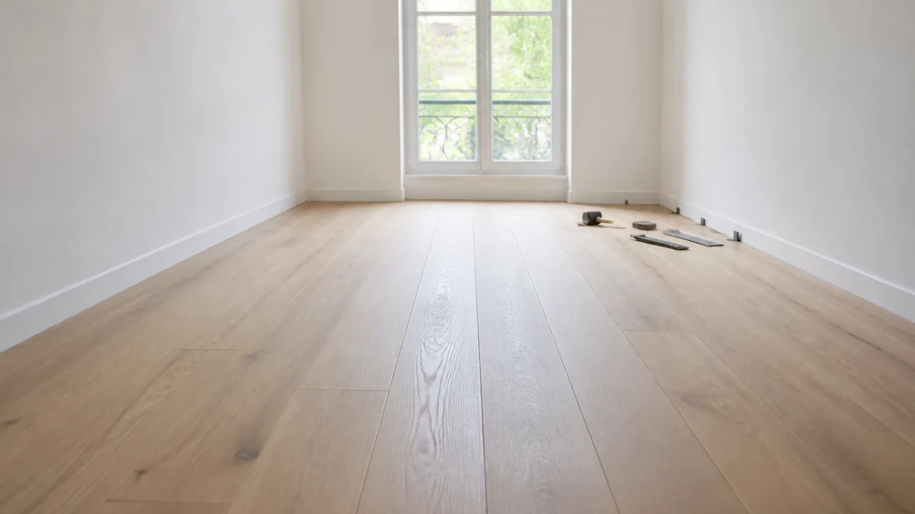 Illustration éditoriale pour l’article « Quel sens de pose parquet pour agrandir votre pièce »