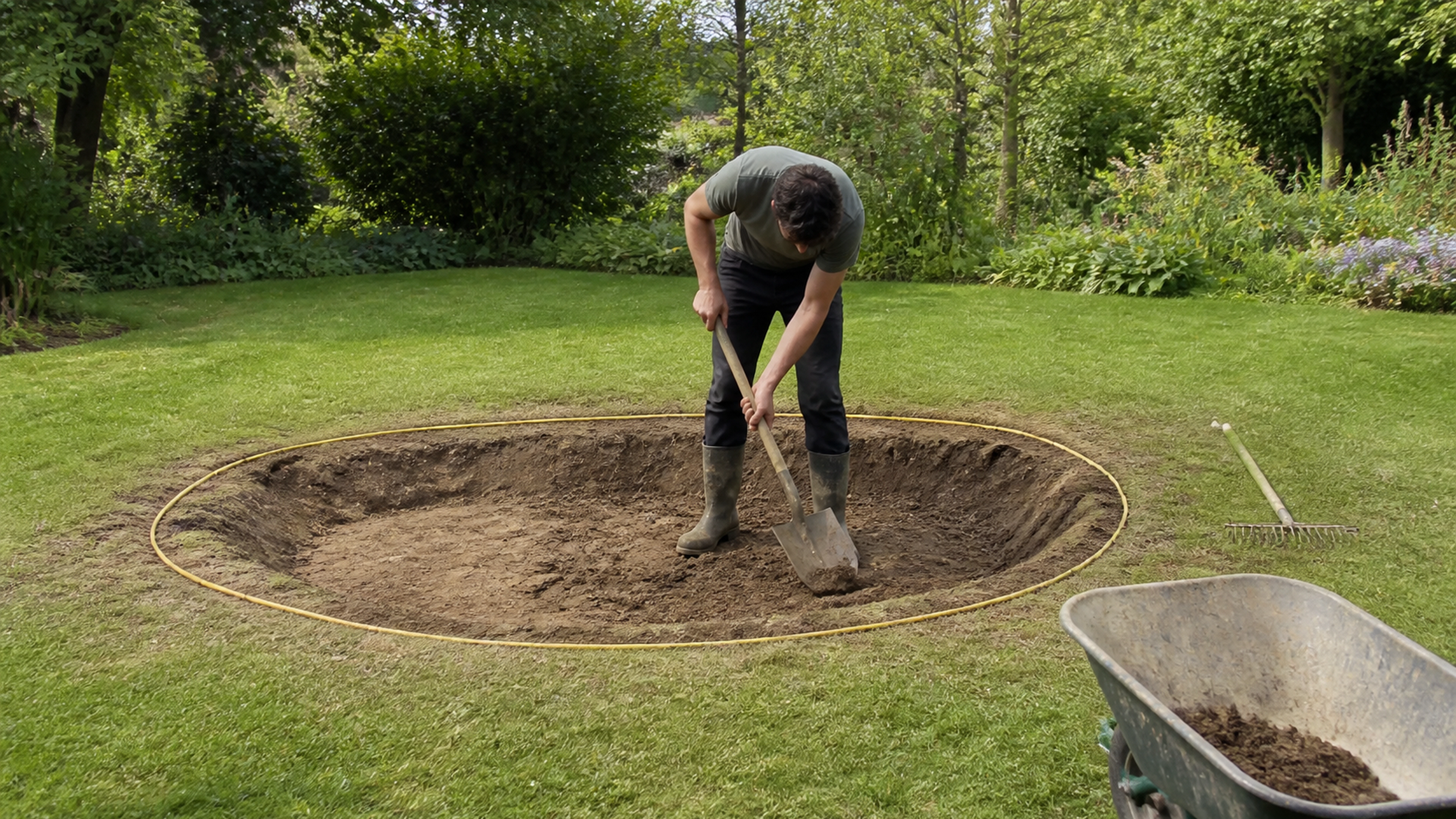 Illustration éditoriale pour l’article « Comment creuser un bassin de jardin : les étapes à suivre »