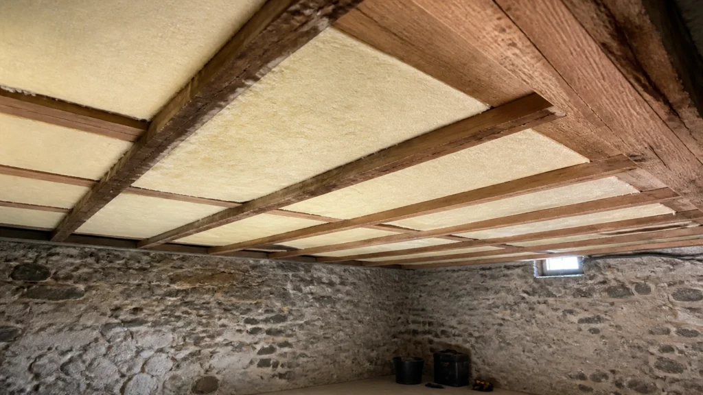 Illustration éditoriale pour l’article « Réussir l'isolation de votre cave au plafond en bois »