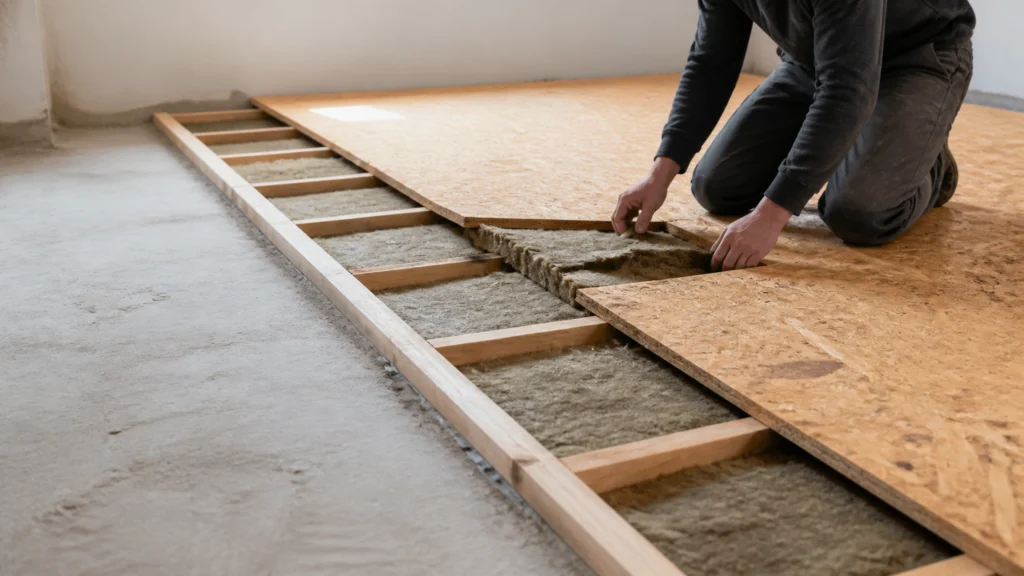 Illustration éditoriale pour l’article « Isolation sous plancher OSB : confort et conseils de pose »