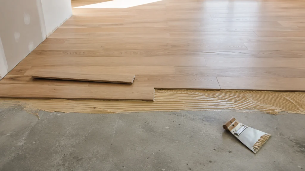 Illustration éditoriale pour l’article « Parquet collé avantages inconvénients : le bilan complet »