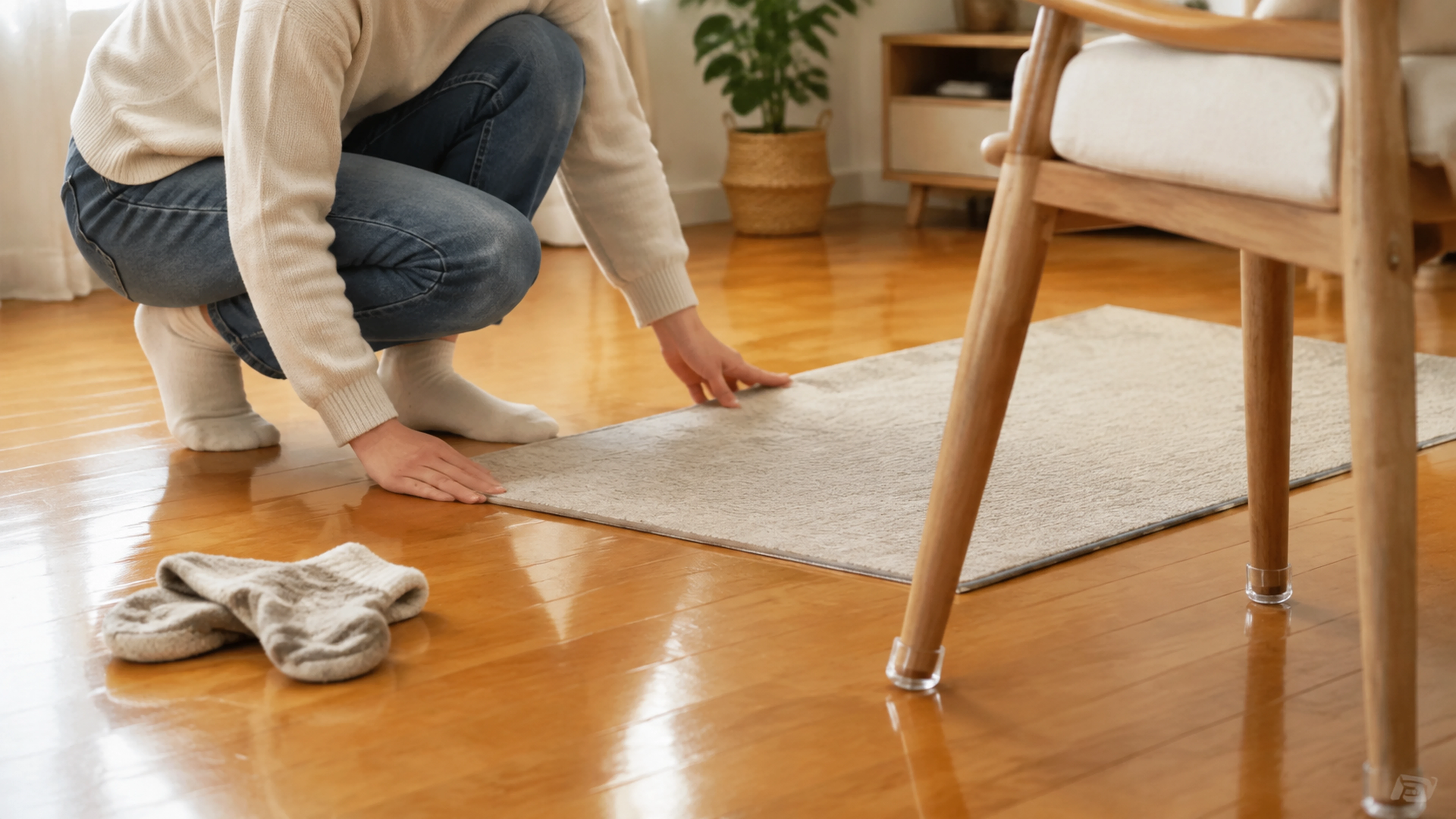 Illustration éditoriale pour l’article « Parquet glissant que faire : nos astuces pour sécuriser vos sols »