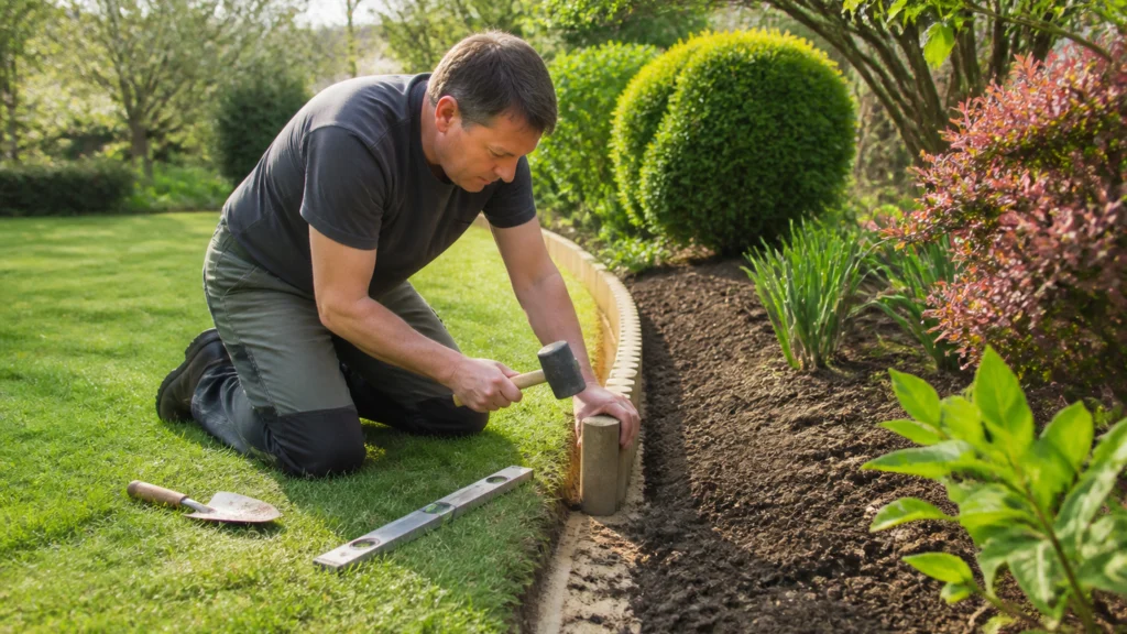 Illustration éditoriale pour l’article « Comment poser des bordures de jardin sans béton avec succès »