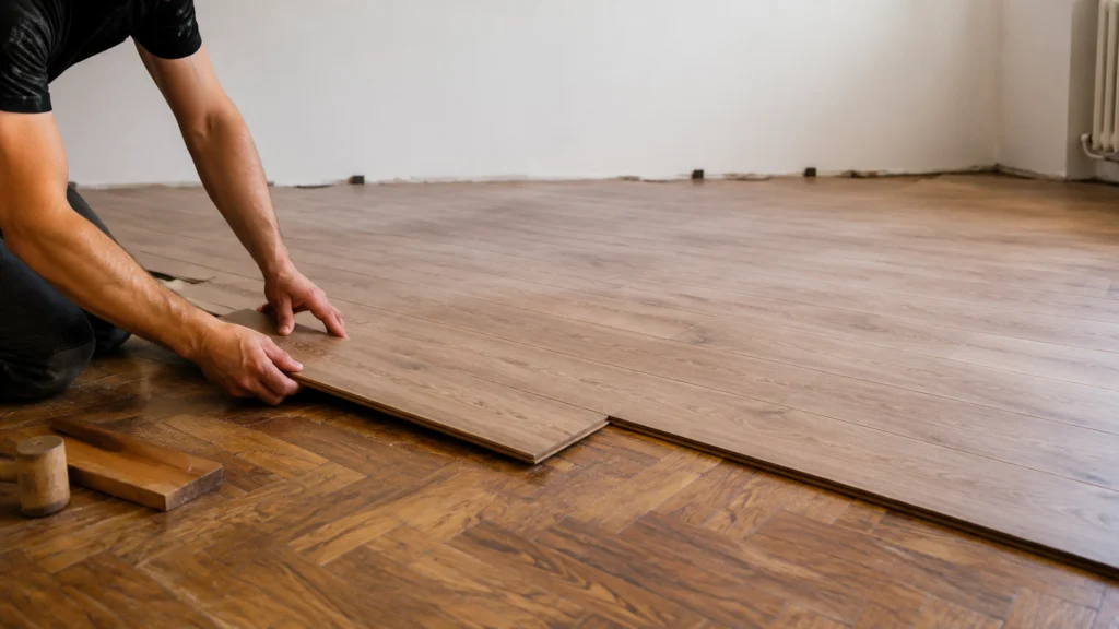 Illustration éditoriale pour l’article « Peut-on poser du parquet sur du parquet sans tout retirer »