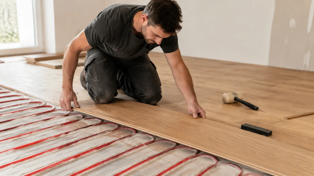 Illustration éditoriale pour l’article « Réussir la pose de votre parquet sur plancher chauffant »